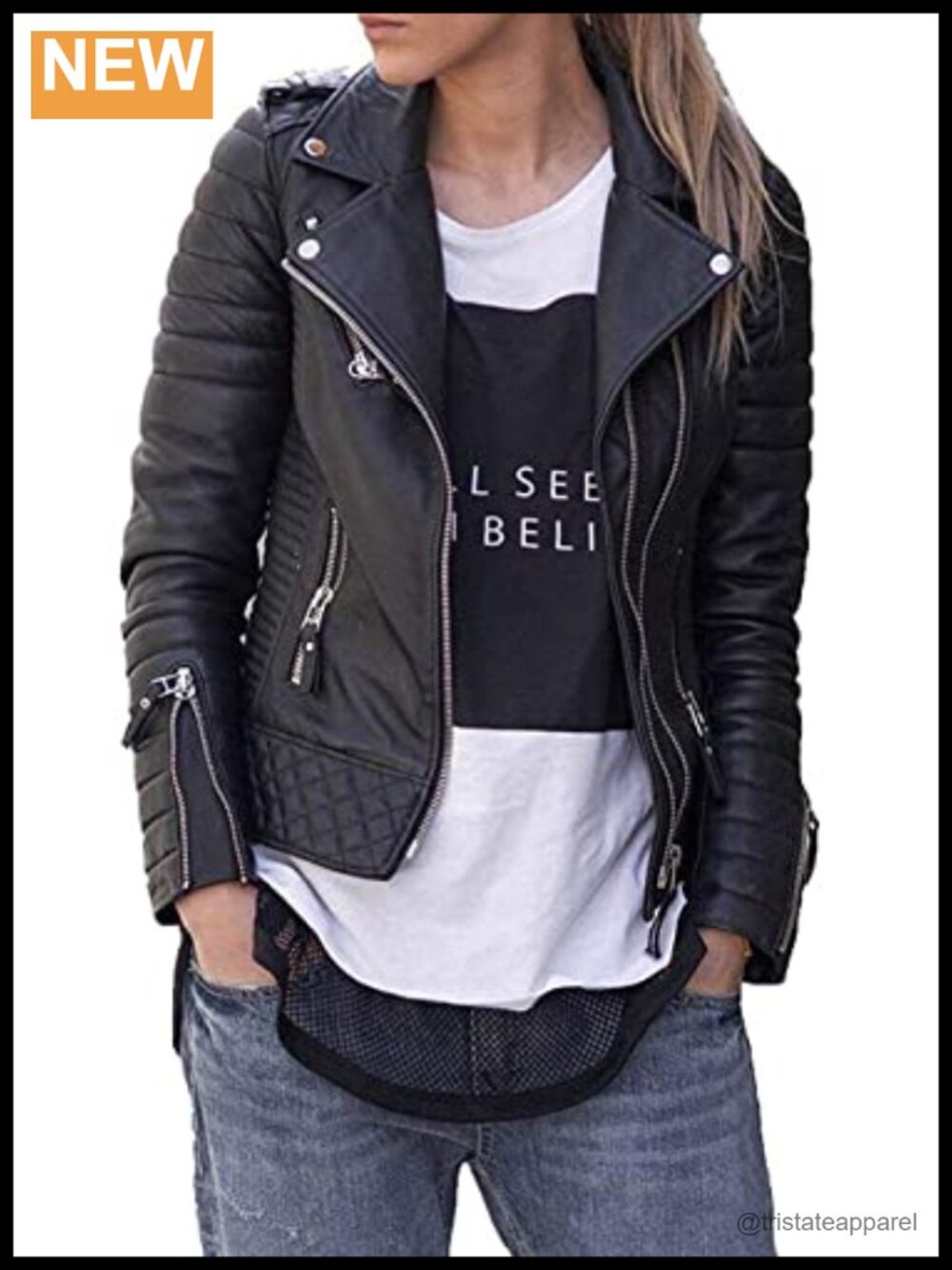 Genuine Lambskin Leather Biker Jacket Quilted Asymmetrical Zip
